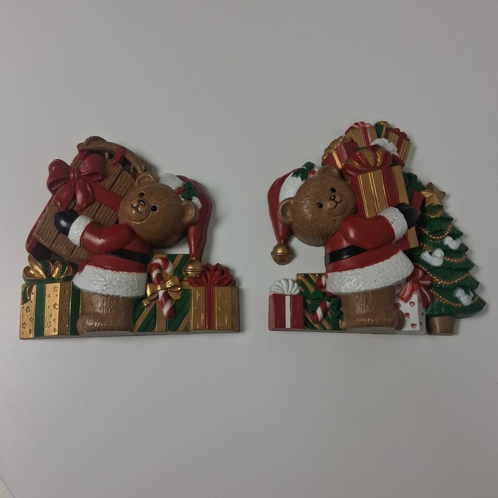 Vintage 90's Burwood Homco Christmas Santa Bear Wall Plaque Decor Retro Colorful